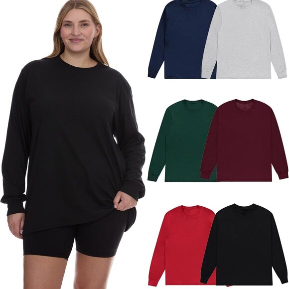 6 Pack Bundle: Plus Size Long Sleeve Oversized Tees in Assorted Colors 4X-Large